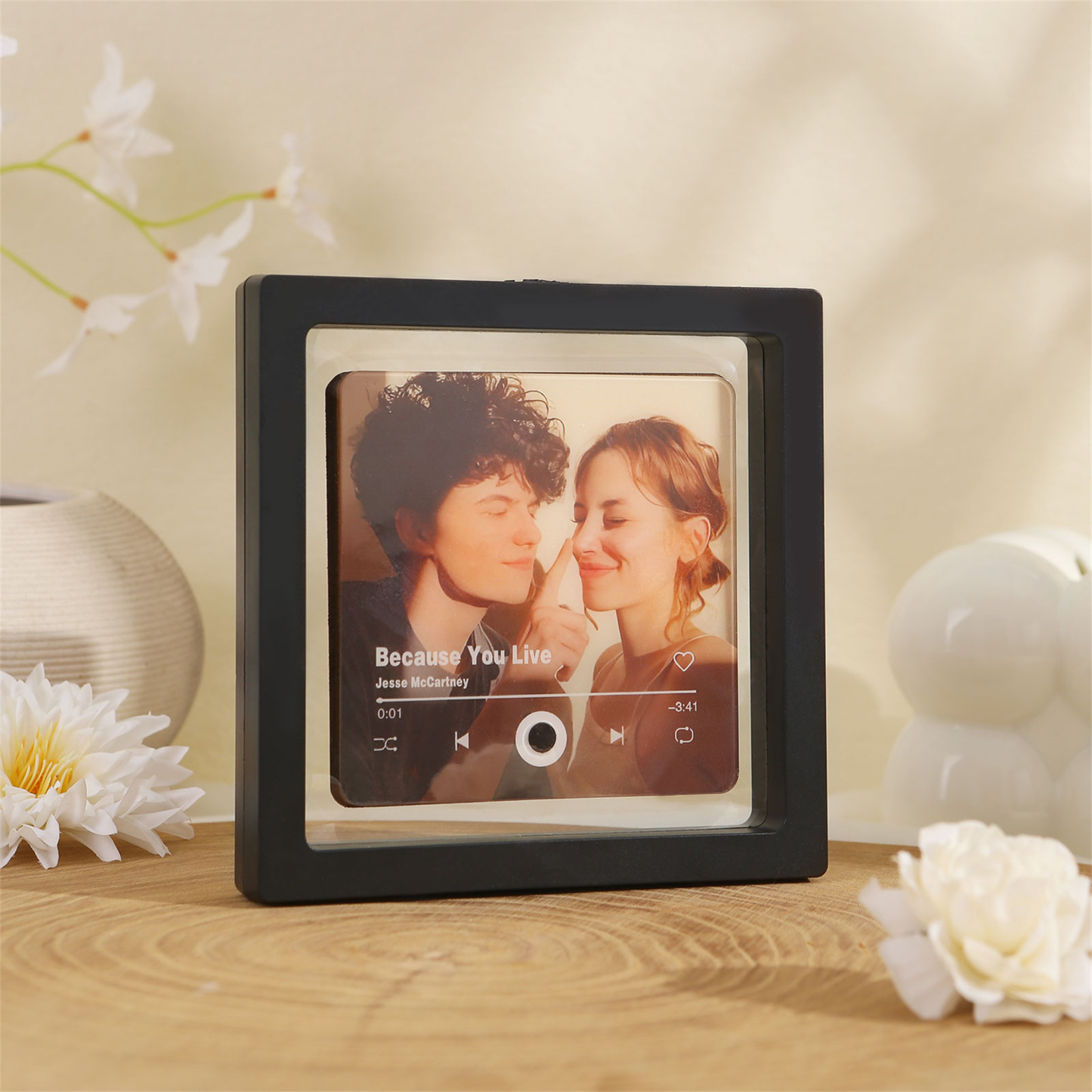 Personalisierte 1 Foto & Lied Acryl-Kühlschrankmagnet & Foto & Text Metall-Schlüsselanhänger – Scheiß auf Valentinstag, Ich liebe Dich jeden Tag – Schlüsselanhänger & Kühlschrankmagnet & Stift Geschenkbox Set für Paar