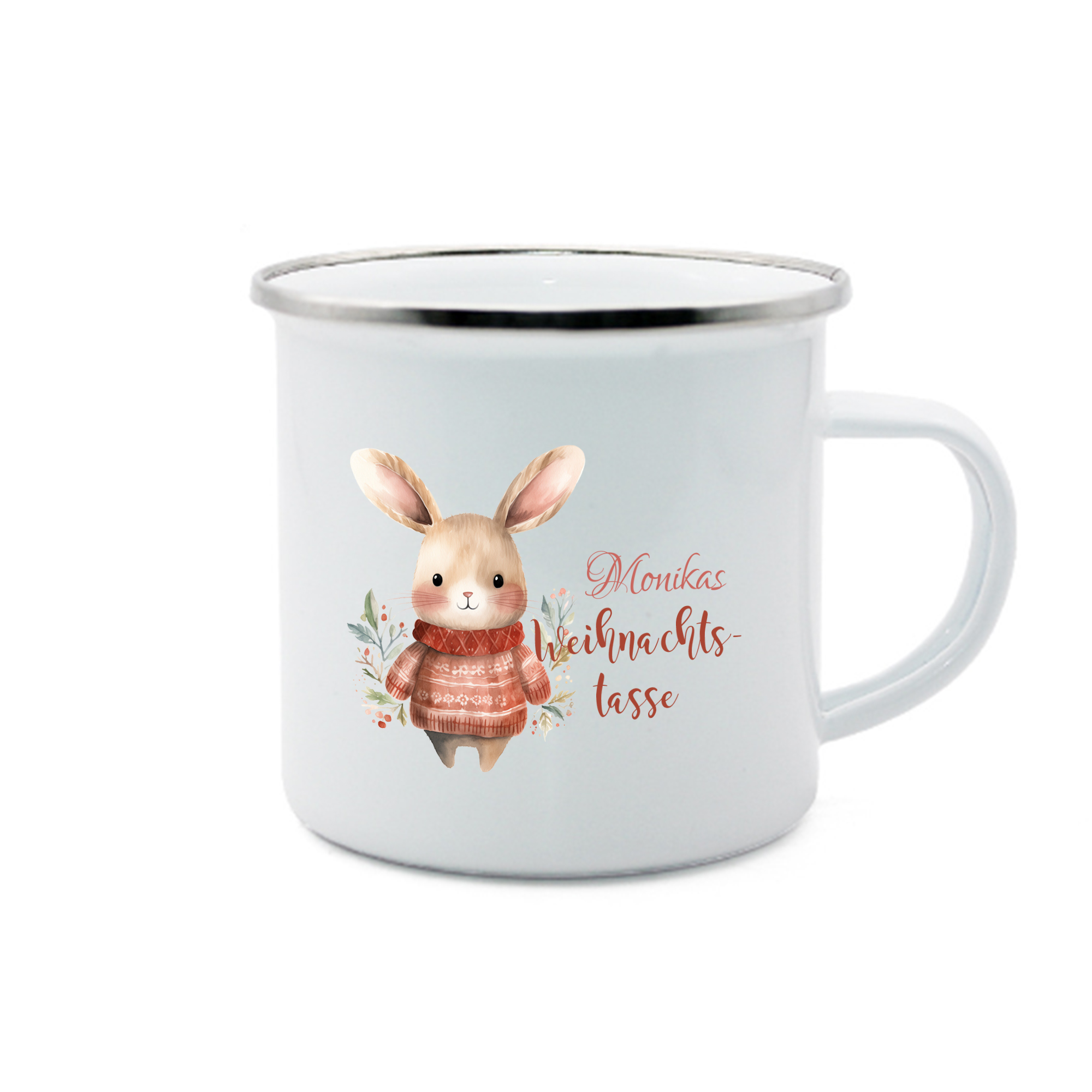 Personalisierte 2 Texte Emaille-Tasse mit süßem Hasen/ Bären – Perfektes Weihnachtsgeschenk für Kinder