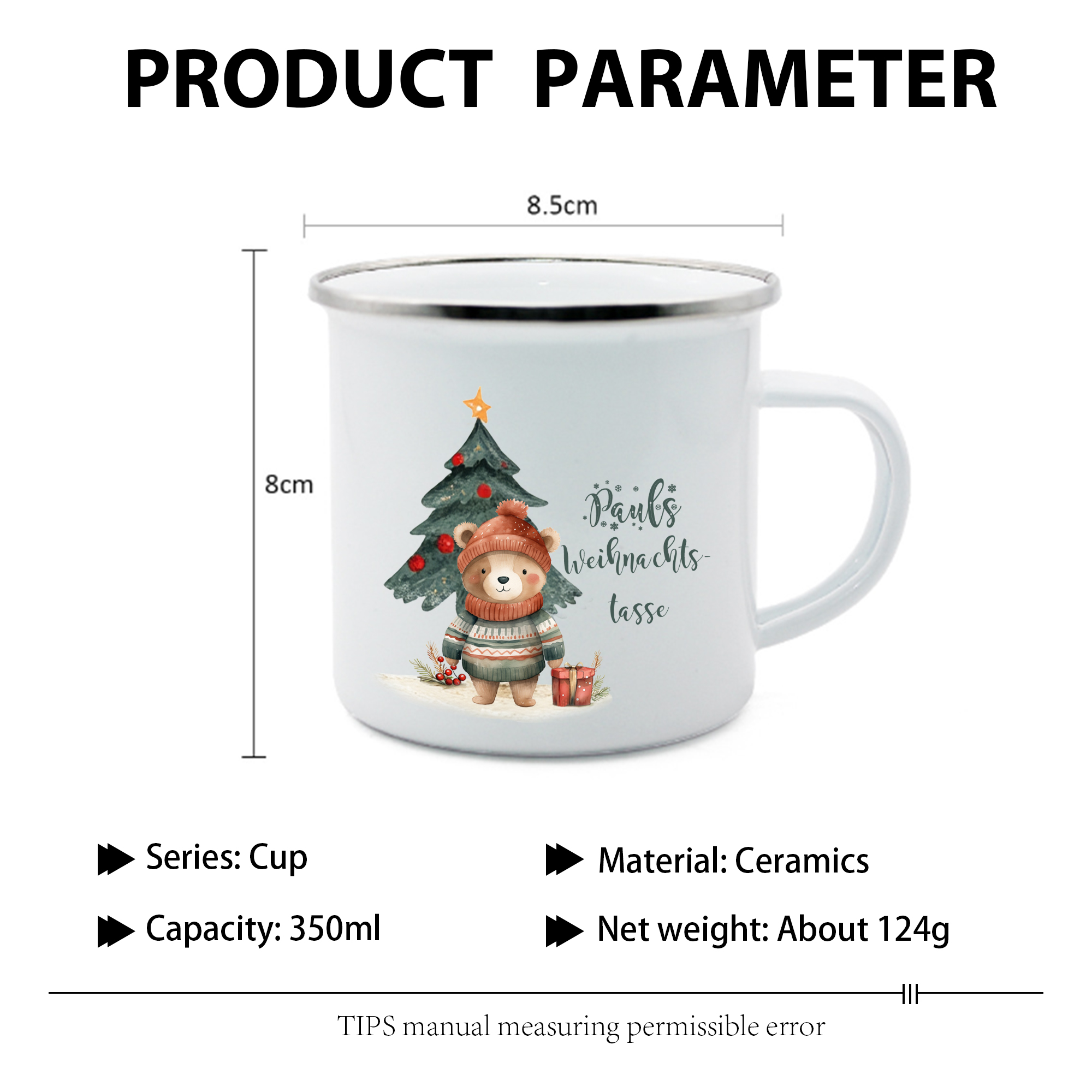 Personalisierte 2 Texte Emaille-Tasse mit süßem Hasen/ Bären – Perfektes Weihnachtsgeschenk für Kinder