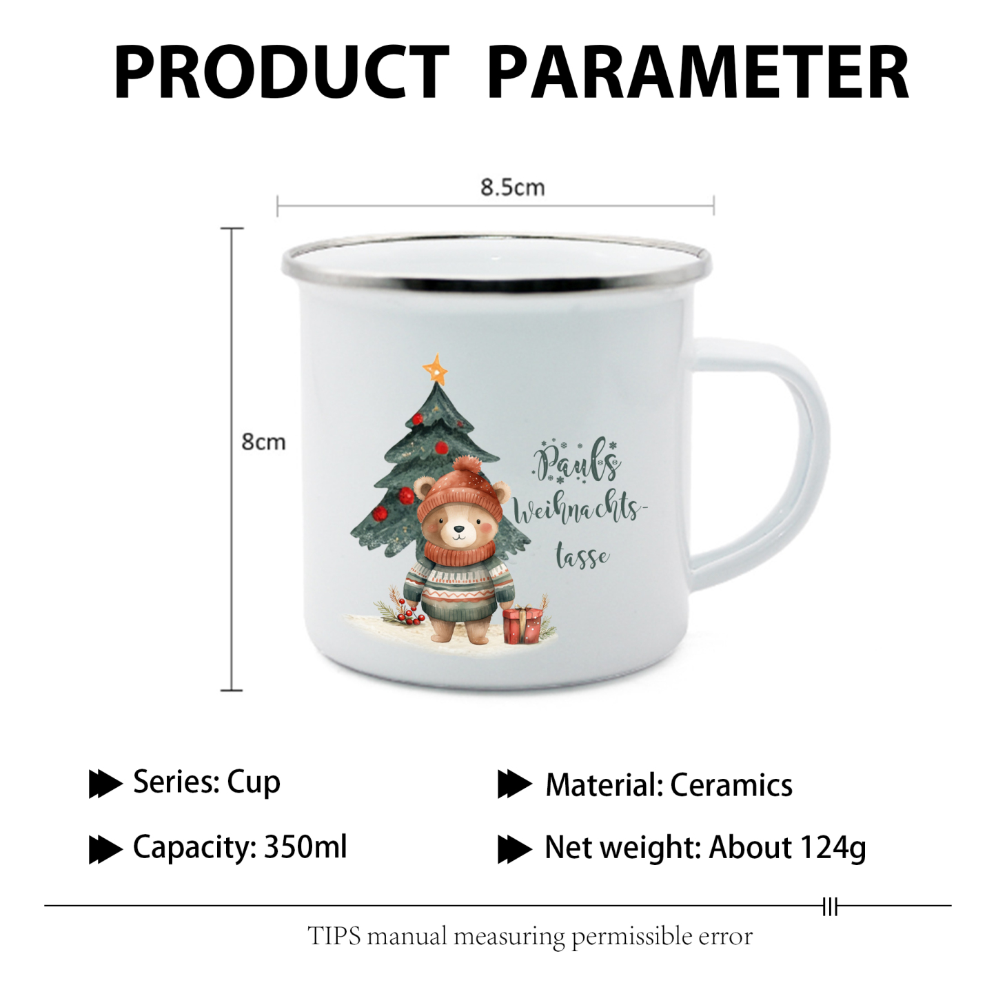 Personalisierte 2 Texte Emaille-Tasse mit süßem Hasen/ Bären – Perfektes Weihnachtsgeschenk für Kinder