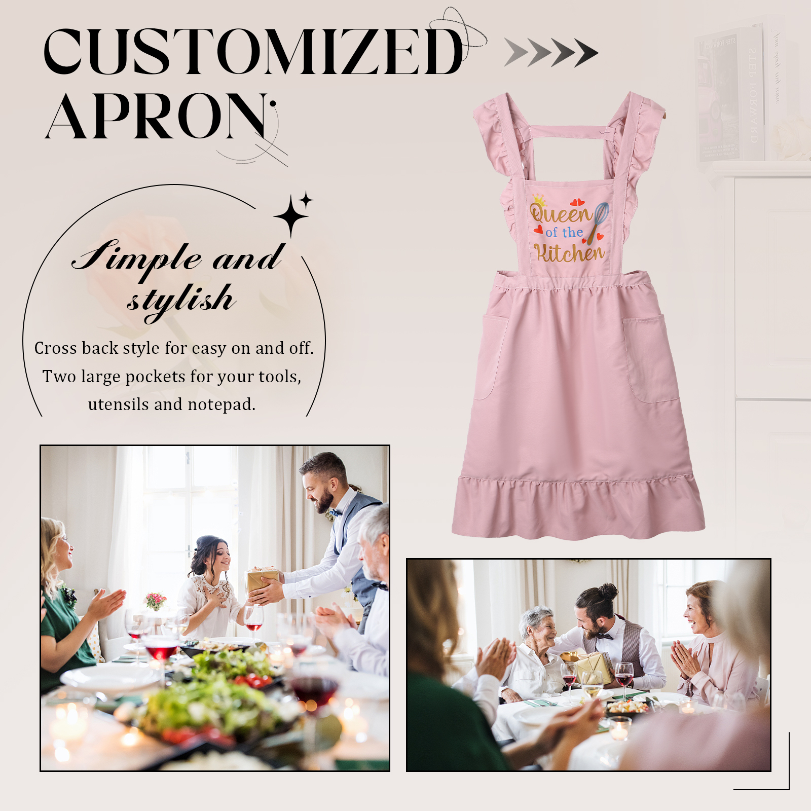 Personalisierter 1 Name Polyester-Schulterock in Rosa für die Küche