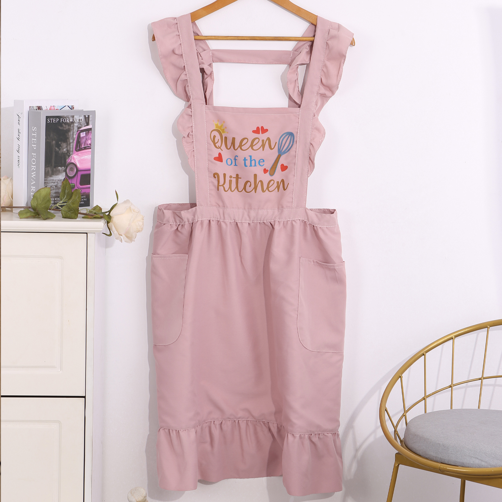 Personalisierter 1 Name Polyester-Schulterock in Rosa für die Küche