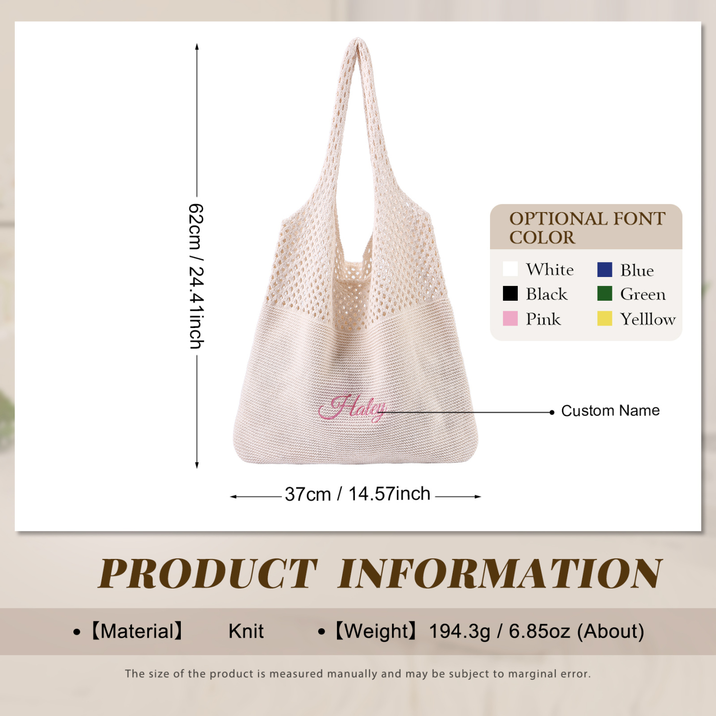 Personalisierbarer Name Strick Tasche Leichte und Stilvolle Einkaufstasche