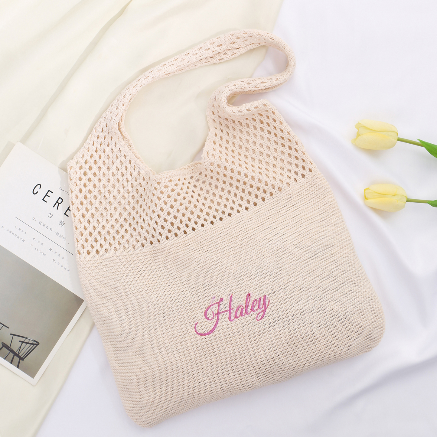 Personalisierbarer Name Strick Tasche Leichte und Stilvolle Einkaufstasche