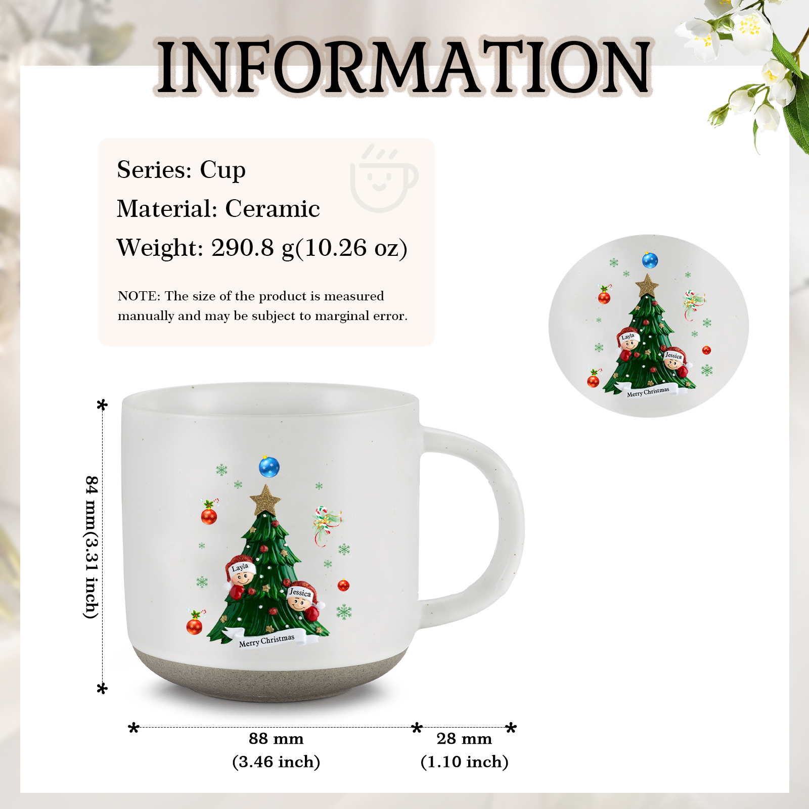 Personalisierbare 2- 6 Namen & Text Keramik Familie am Weihnachtsbaum Weihnachts-Mark-Tasse für Familie