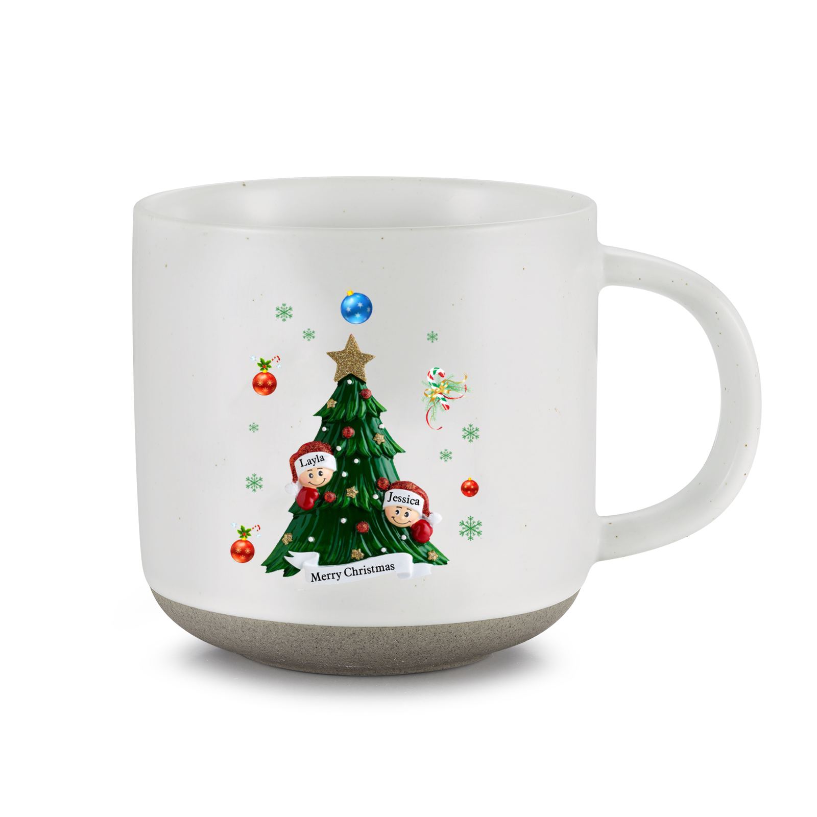 Personalisierbare 2- 6 Namen & Text Keramik Familie am Weihnachtsbaum Weihnachts-Mark-Tasse für Familie