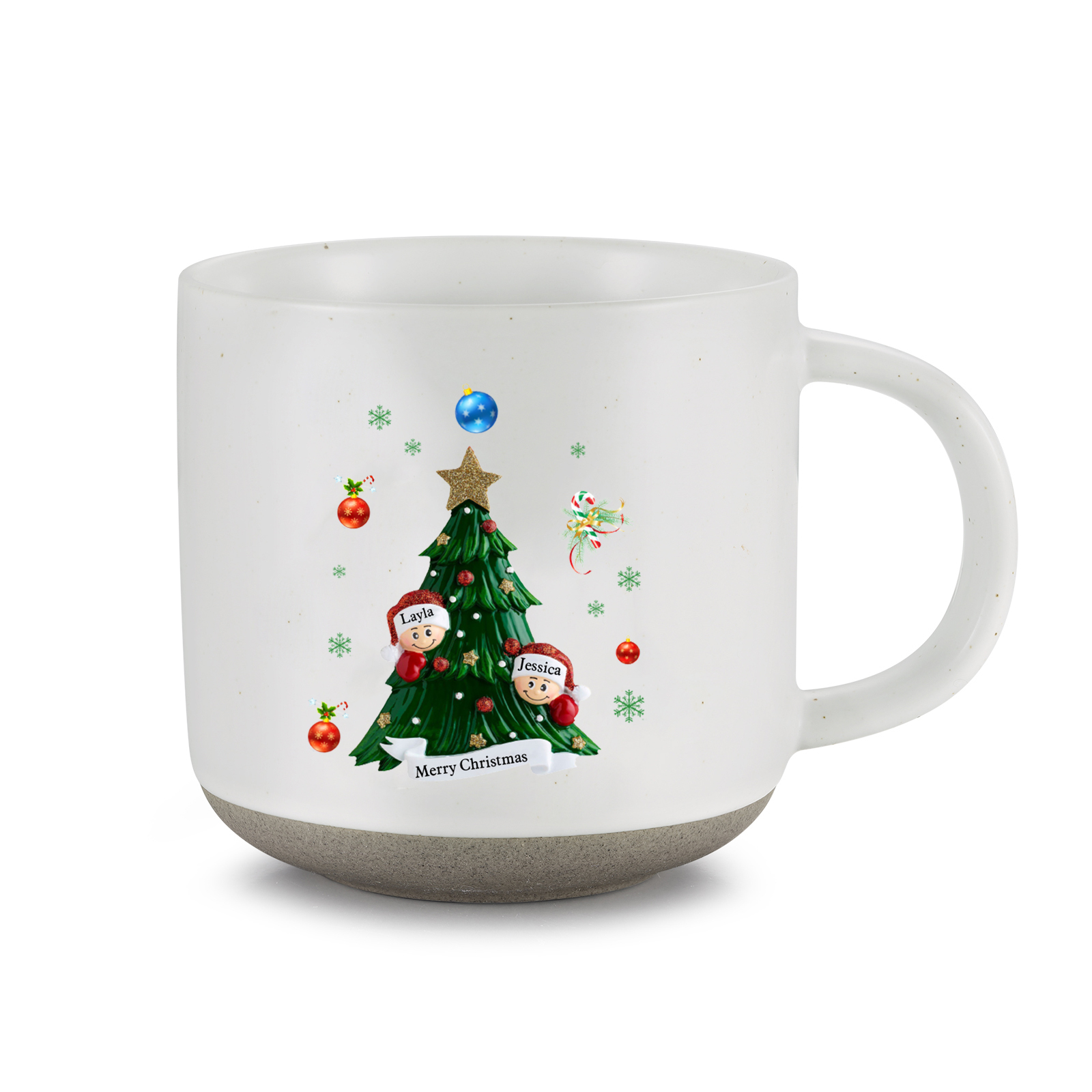 Personalisierbare 2- 6 Namen & Text Keramik Familie am Weihnachtsbaum Weihnachts-Mark-Tasse für Familie