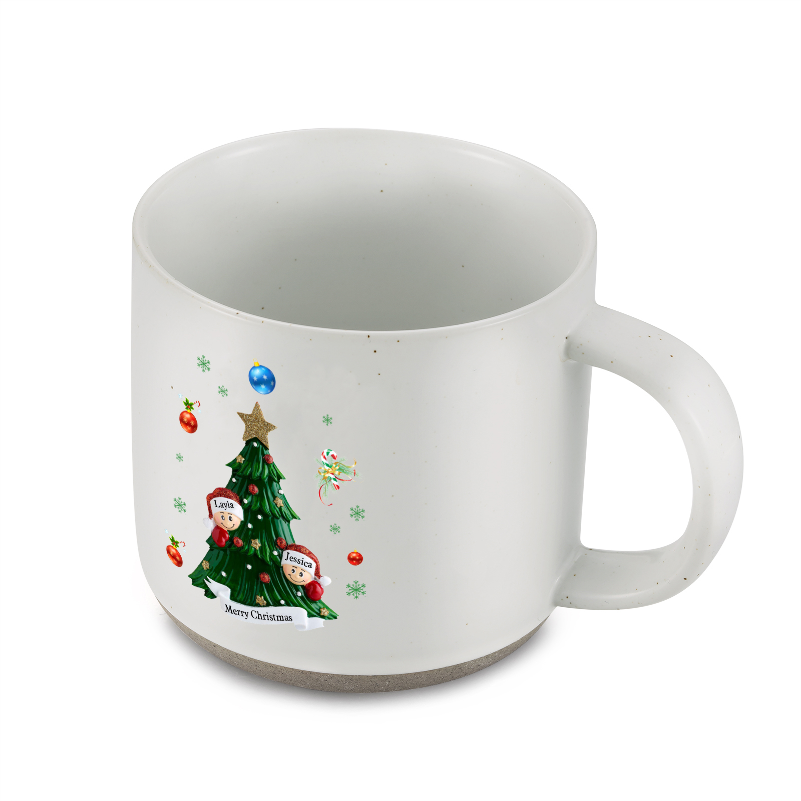 Personalisierbare 2- 6 Namen & Text Keramik Familie am Weihnachtsbaum Weihnachts-Mark-Tasse für Familie