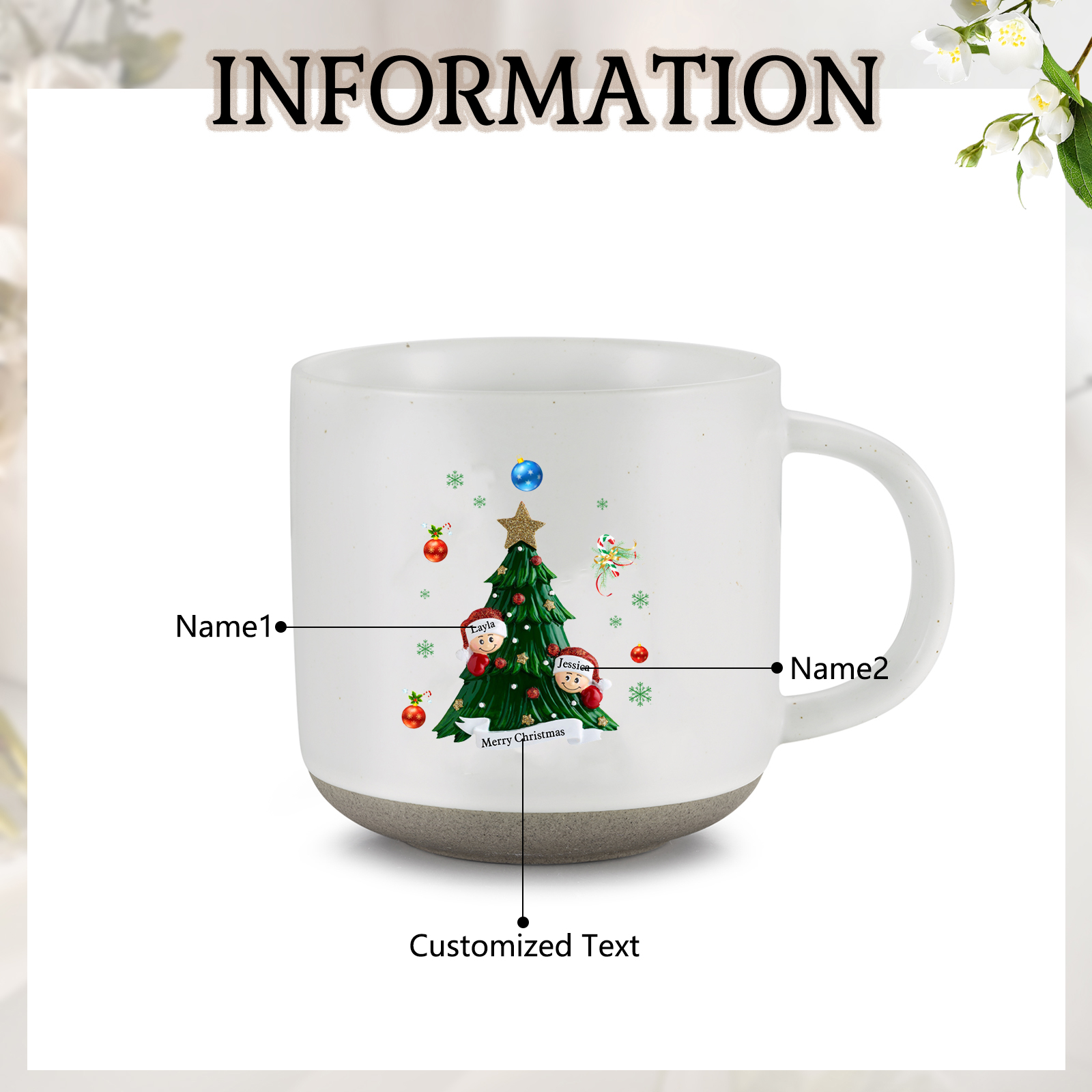 Personalisierbare 2- 6 Namen & Text Keramik Familie am Weihnachtsbaum Weihnachts-Mark-Tasse für Familie