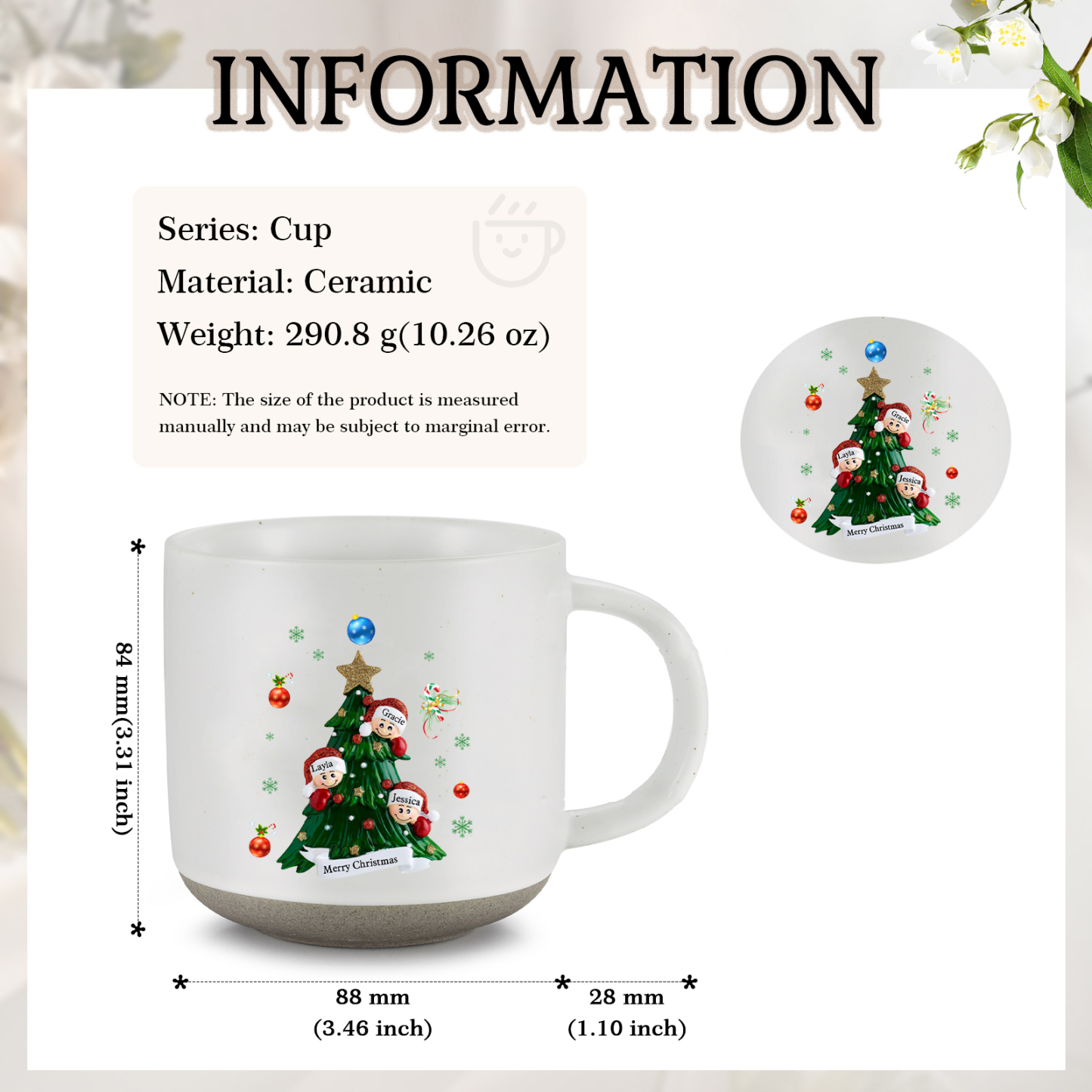Personalisierbare 2- 6 Namen & Text Keramik Familie am Weihnachtsbaum Weihnachts-Mark-Tasse für Familie