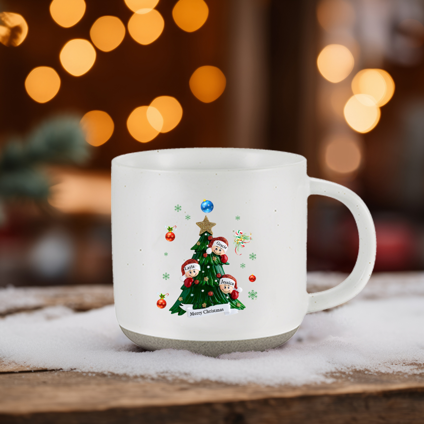 Personalisierbare 2- 6 Namen & Text Keramik Familie am Weihnachtsbaum Weihnachts-Mark-Tasse für Familie
