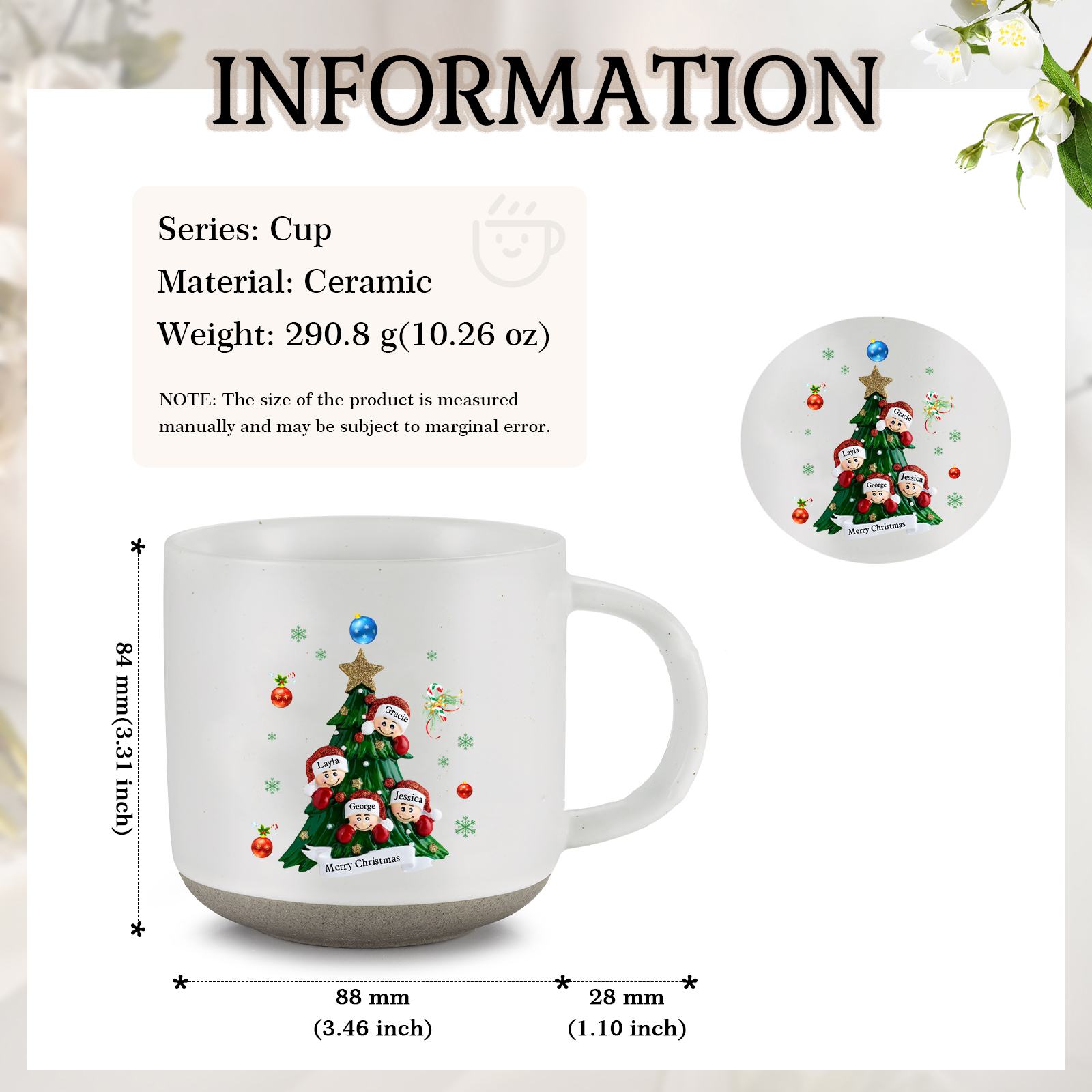 Personalisierbare 2- 6 Namen & Text Keramik Familie am Weihnachtsbaum Weihnachts-Mark-Tasse für Familie