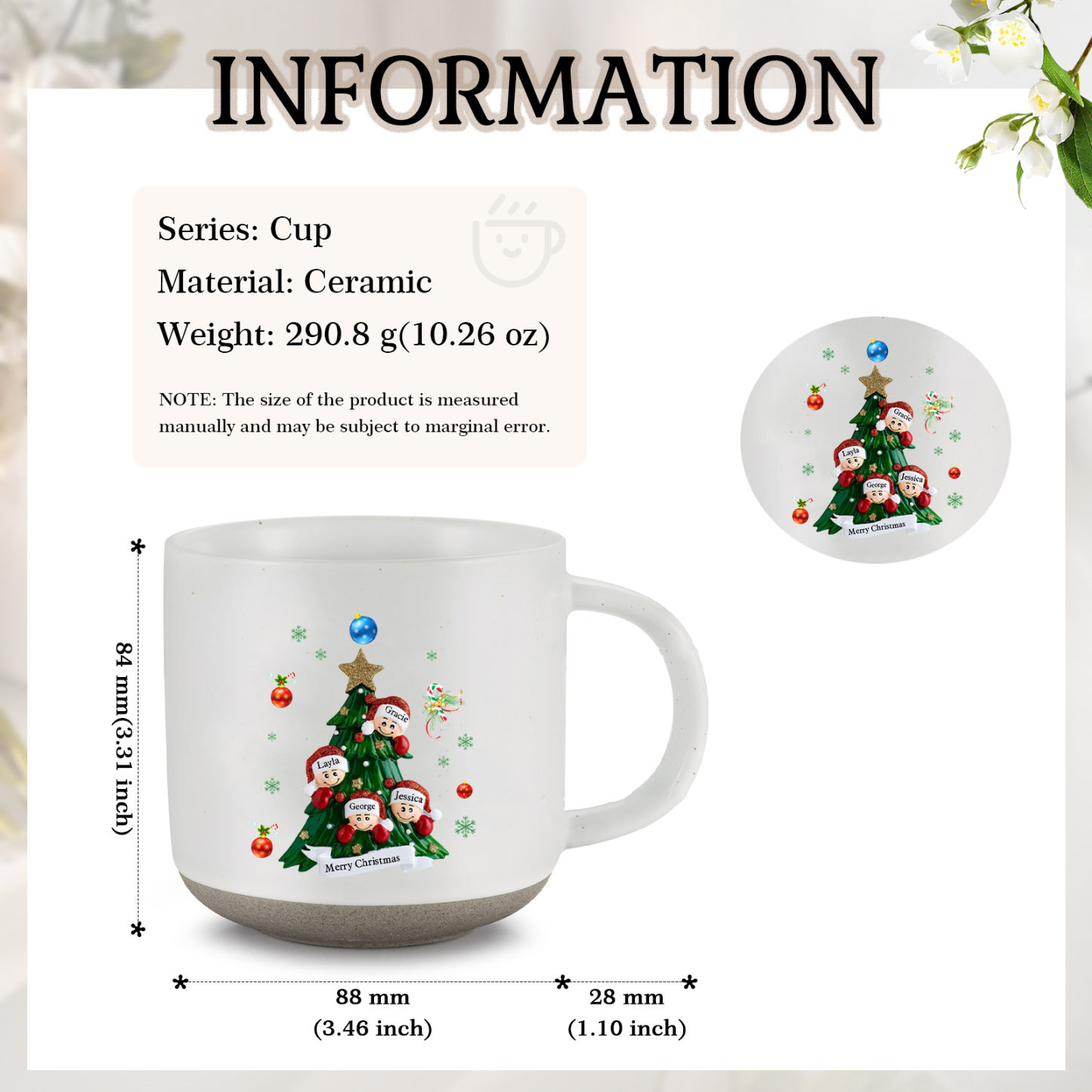 Personalisierbare 2- 6 Namen & Text Keramik Familie am Weihnachtsbaum Weihnachts-Mark-Tasse für Familie