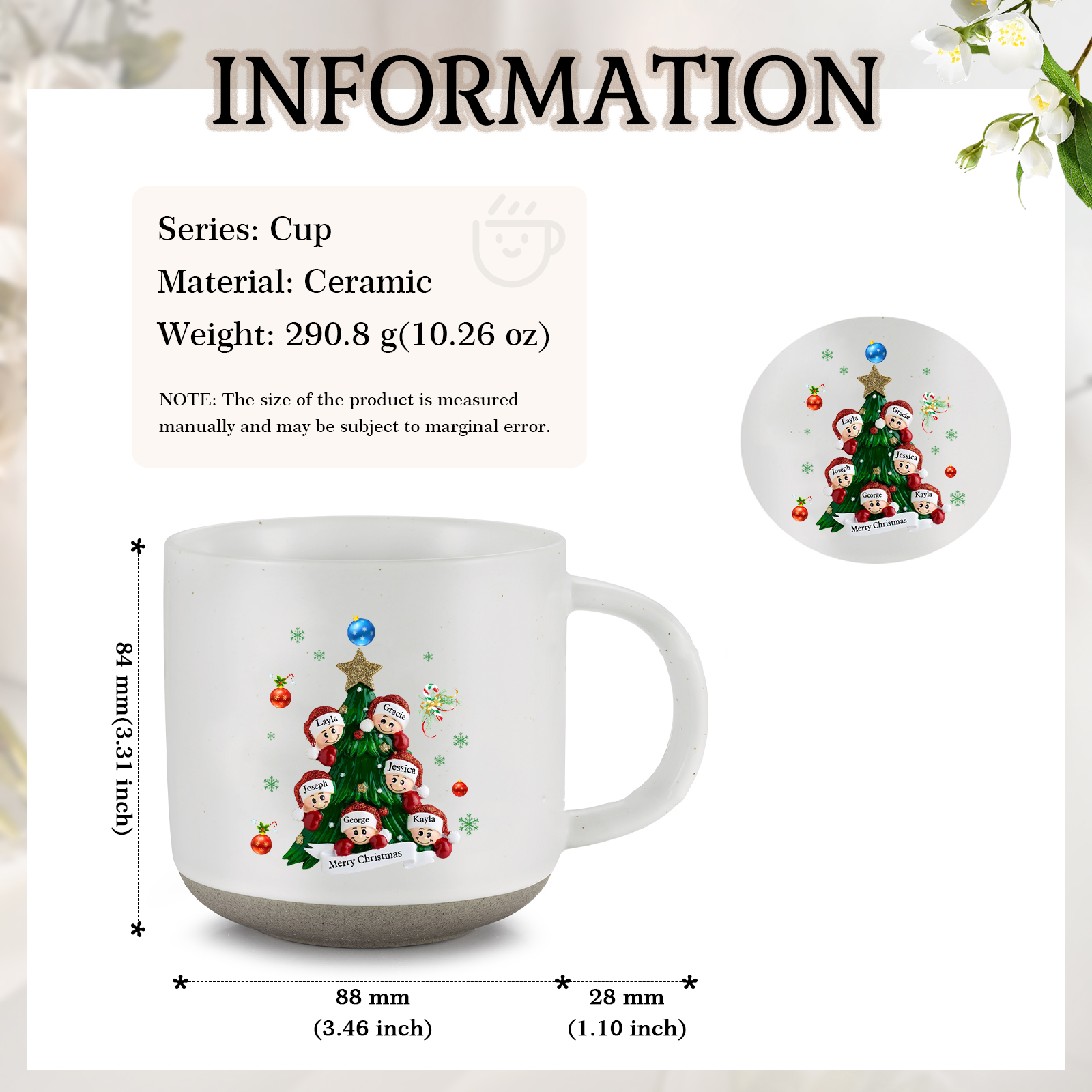 Personalisierbare 2- 6 Namen & Text Keramik Familie am Weihnachtsbaum Weihnachts-Mark-Tasse für Familie