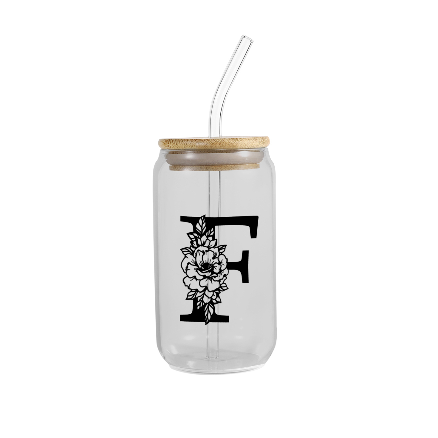 Personalisierter Buchstabe Blume Glas-Trinkflasche Glastasse mit Glasstrohhalm
