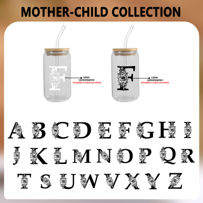 Personalisierter Buchstabe Blume Glas-Trinkflasche Glastasse mit Glasstrohhalm