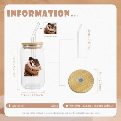 Personalisiertes Foto Glas-Trinkflasche Glastasse mit Glasstrohhalm für Paar