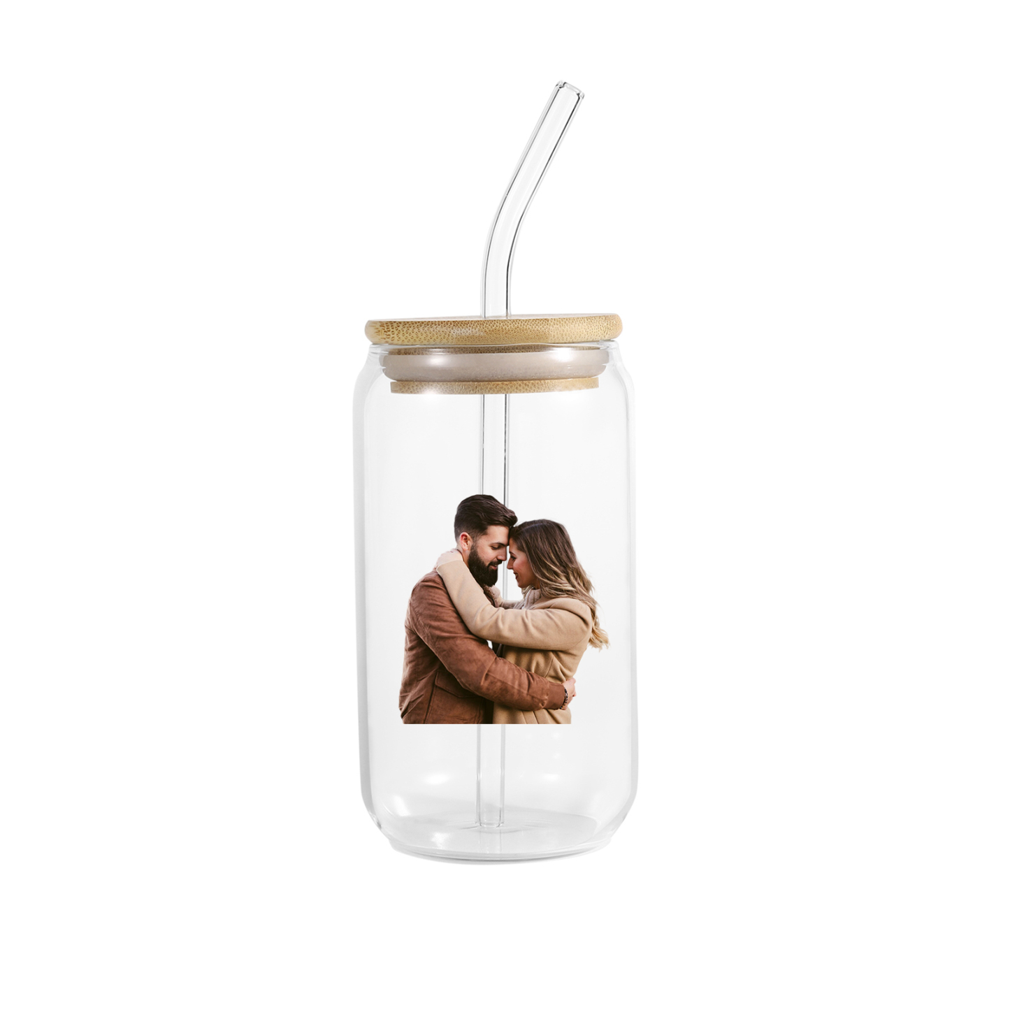 Personalisiertes Foto Glas-Trinkflasche Glastasse mit Glasstrohhalm für Paar