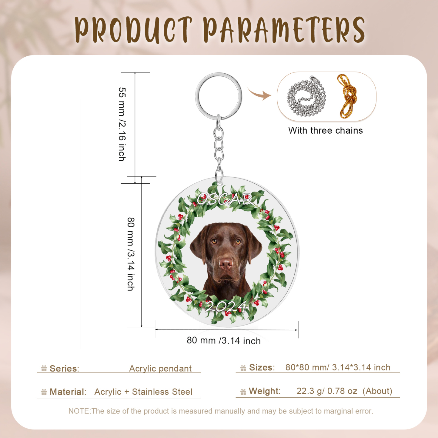 Acryl Weihnachtsornament-Personalisiertes Foto & 2 Texte Haustier Weihnachtsanhänger – 5 Stile zur Auswahl 
