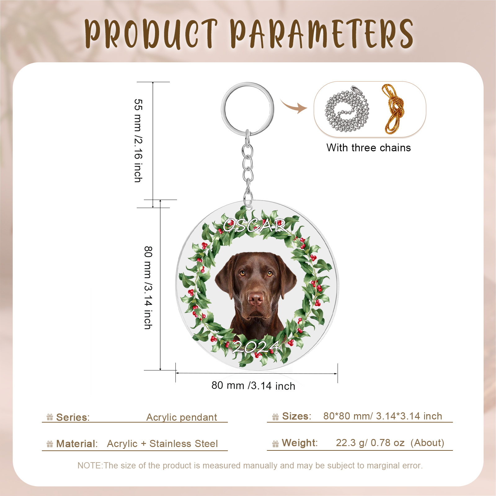 Acryl Weihnachtsornament-Personalisiertes Foto & 2 Texte Haustier Weihnachtsanhänger – 5 Stile zur Auswahl