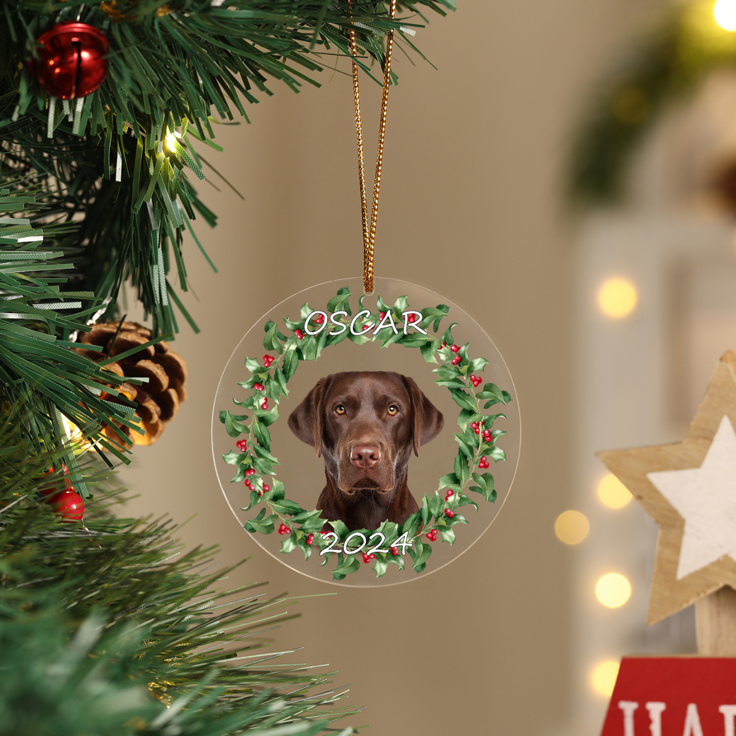 Acryl Weihnachtsornament-Personalisiertes Foto & 2 Texte Haustier Weih