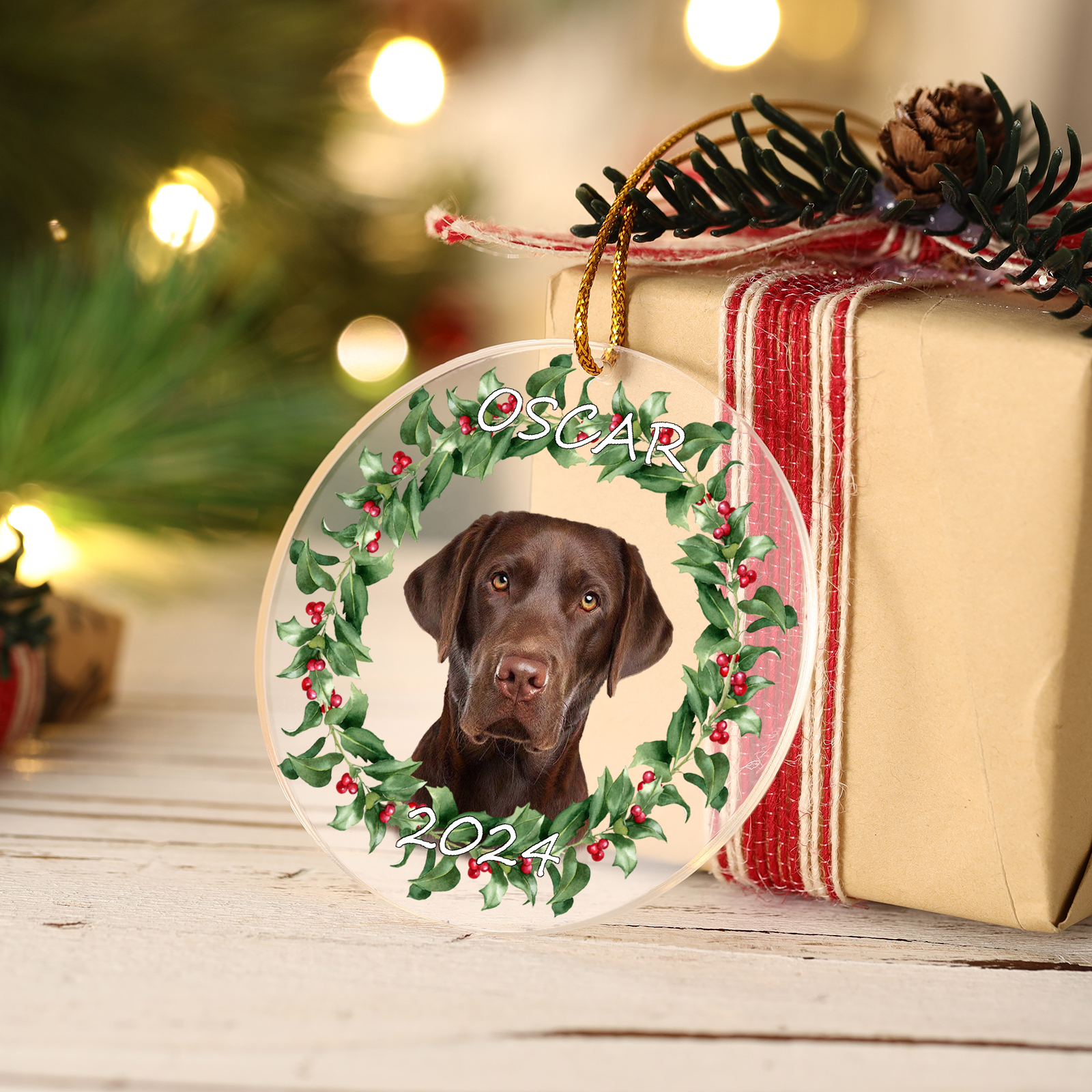 Acryl Weihnachtsornament-Personalisiertes Foto & 2 Texte Haustier Weihnachtsanhänger – 5 Stile zur Auswahl 