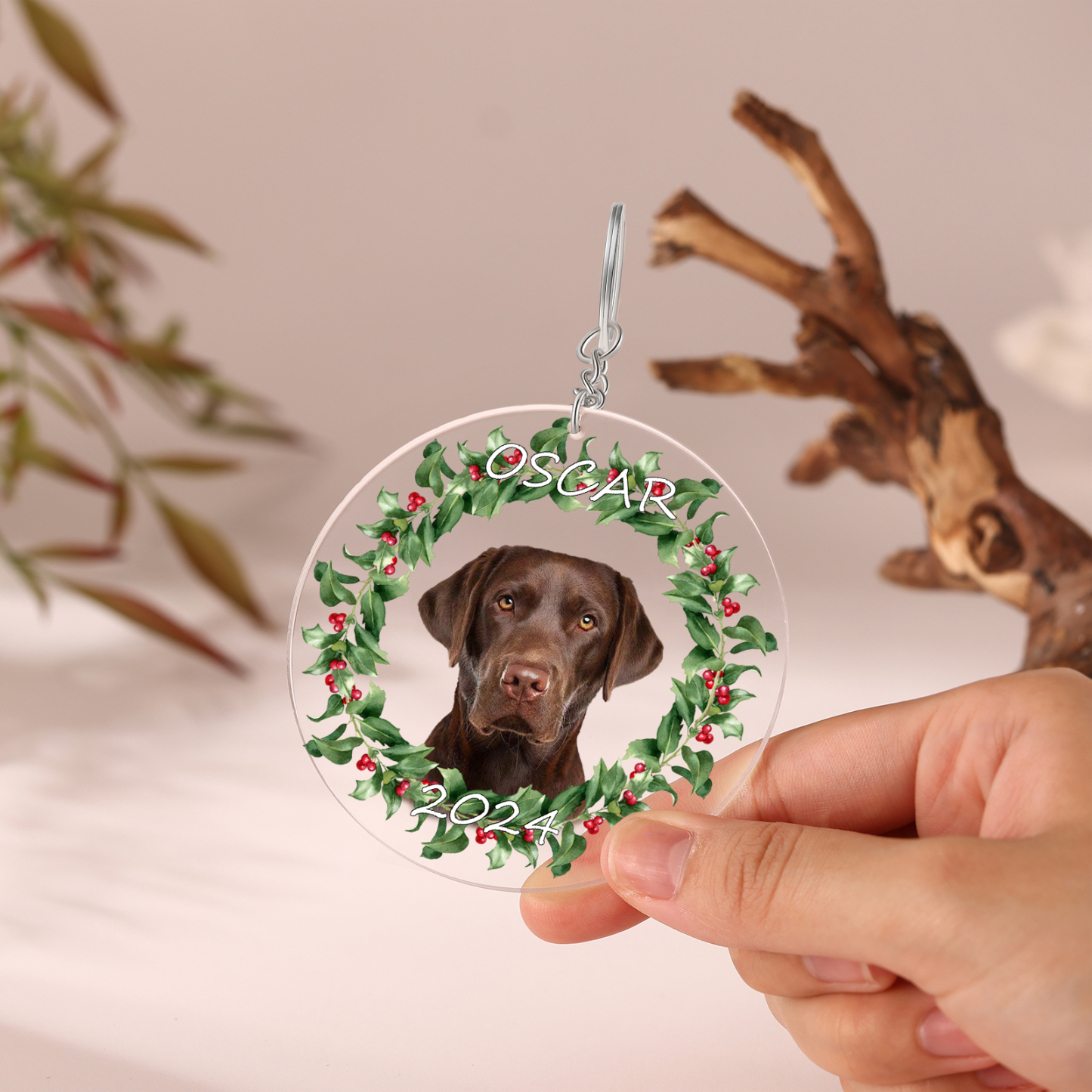 Acryl Weihnachtsornament-Personalisiertes Foto & 2 Texte Haustier Weihnachtsanhänger – 5 Stile zur Auswahl
