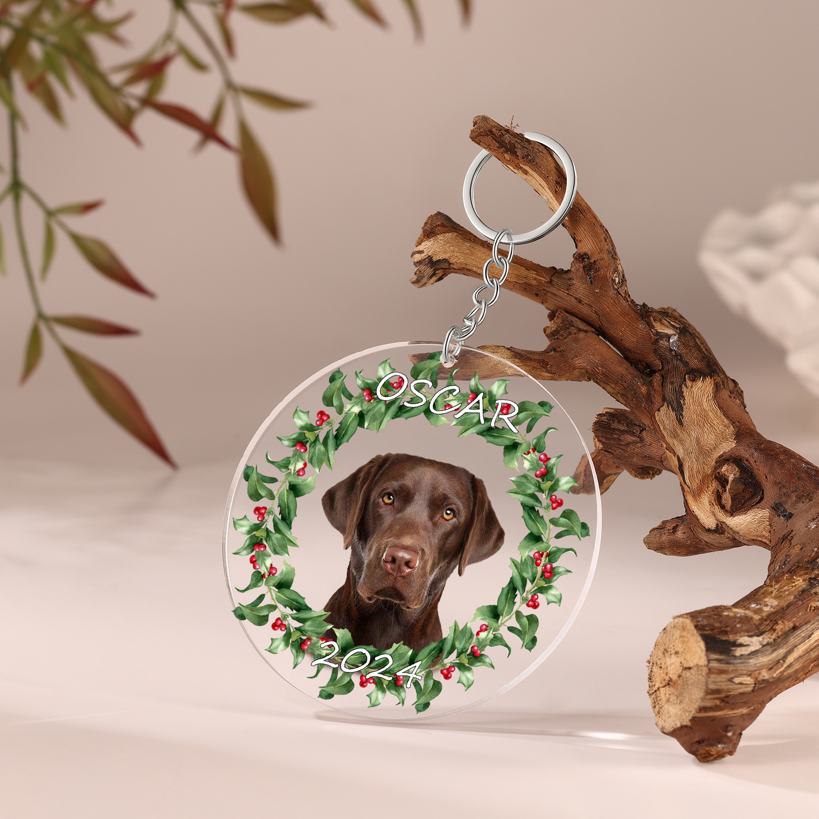 Acryl Weihnachtsornament-Personalisiertes Foto & 2 Texte Haustier Weihnachtsanhänger – 5 Stile zur Auswahl