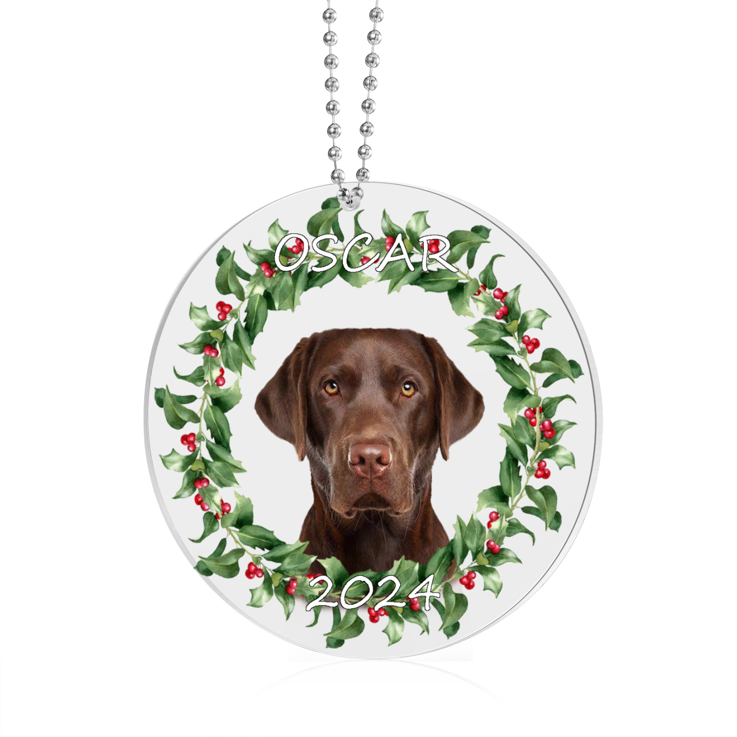 Acryl Weihnachtsornament-Personalisiertes Foto & 2 Texte Haustier Weihnachtsanhänger – 5 Stile zur Auswahl 