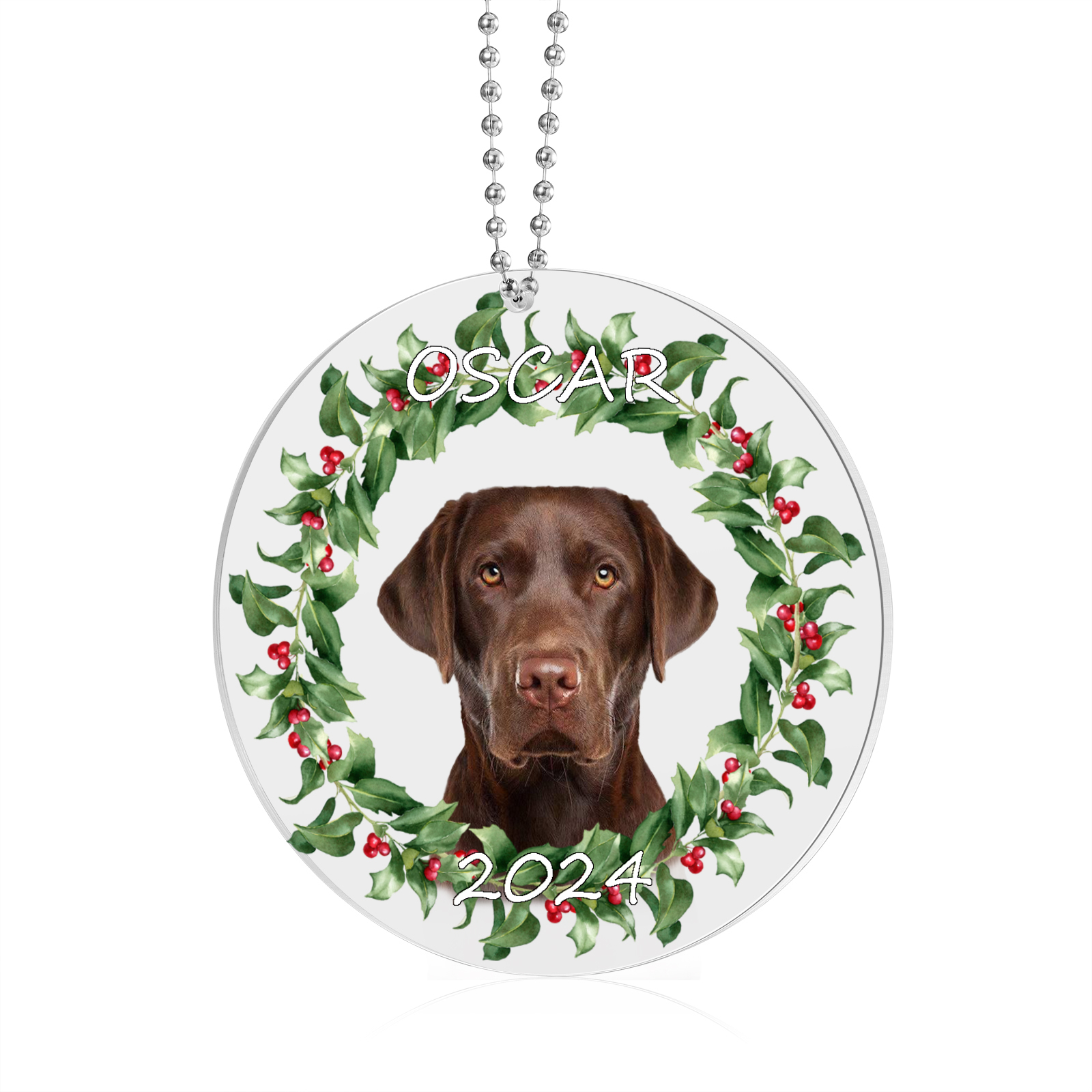 Acryl Weihnachtsornament-Personalisiertes Foto & 2 Texte Haustier Weihnachtsanhänger – 5 Stile zur Auswahl 