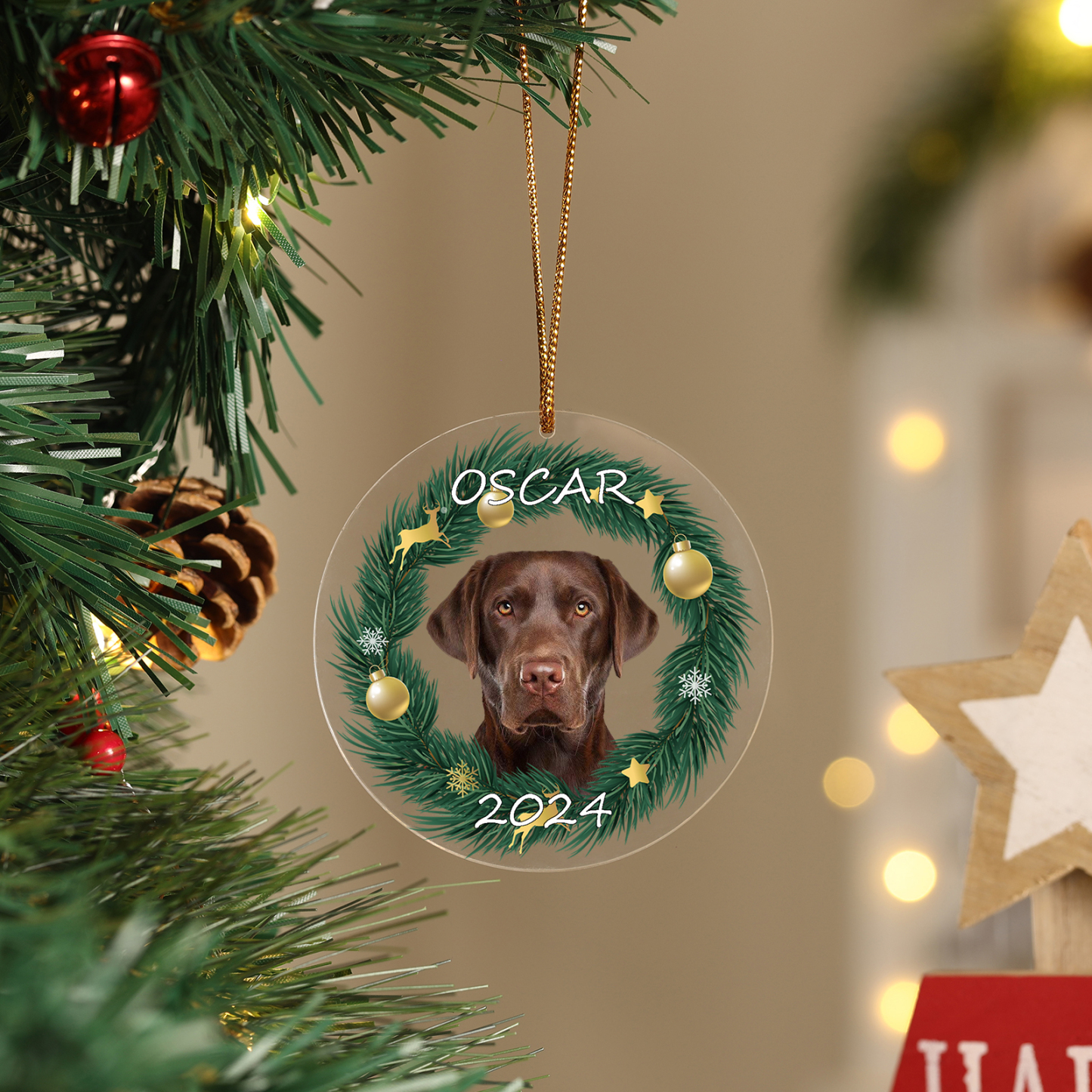 Acryl Weihnachtsornament-Personalisiertes Foto & 2 Texte Haustier Weihnachtsanhänger – 5 Stile zur Auswahl