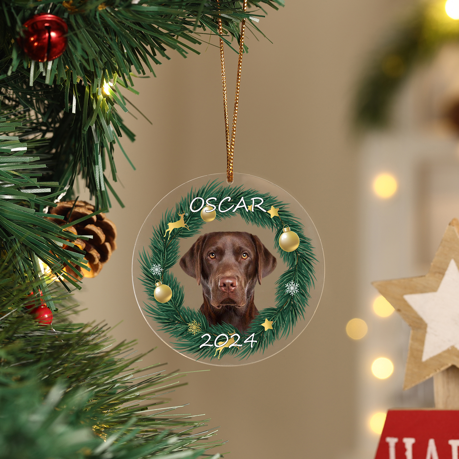 Acryl Weihnachtsornament-Personalisiertes Foto & 2 Texte Haustier Weihnachtsanhänger – 5 Stile zur Auswahl 