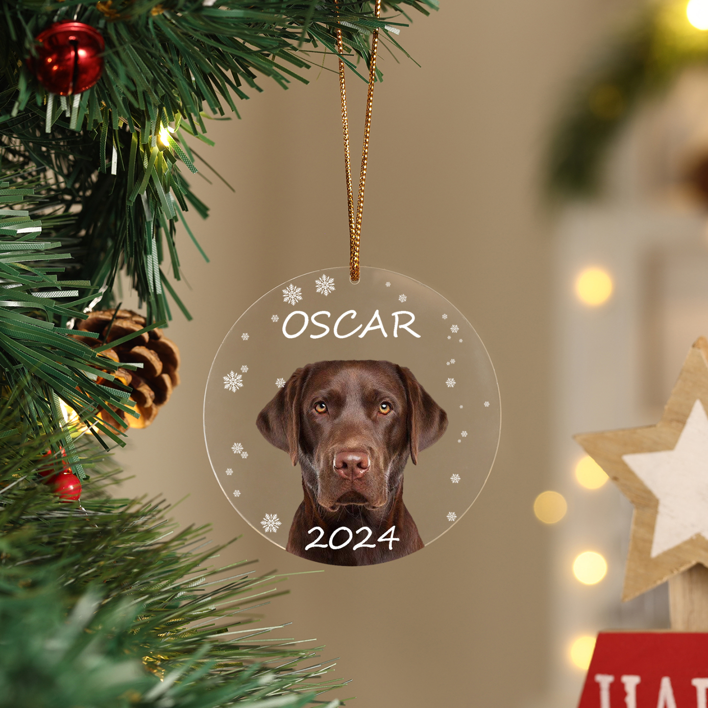 Acryl Weihnachtsornament-Personalisiertes Foto & 2 Texte Haustier Weihnachtsanhänger – 5 Stile zur Auswahl 