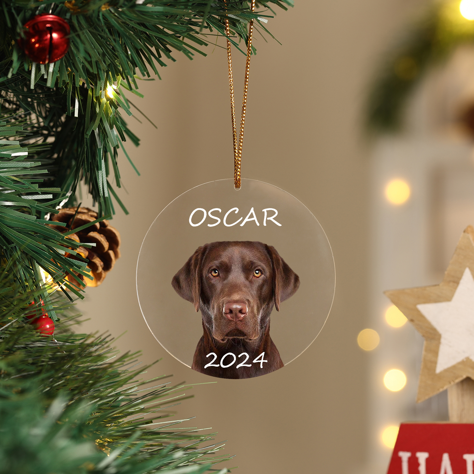 Acryl Weihnachtsornament-Personalisiertes Foto & 2 Texte Haustier Weih