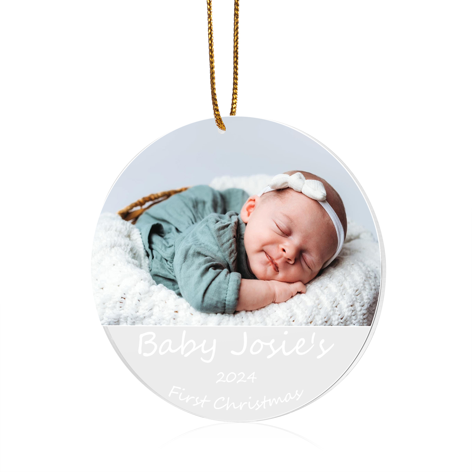 Acryl Weihnachtsornament-Personalisiertes Foto & 2 Texte Baby Weihnachtsanhänger – Babys erste Weihnachten 