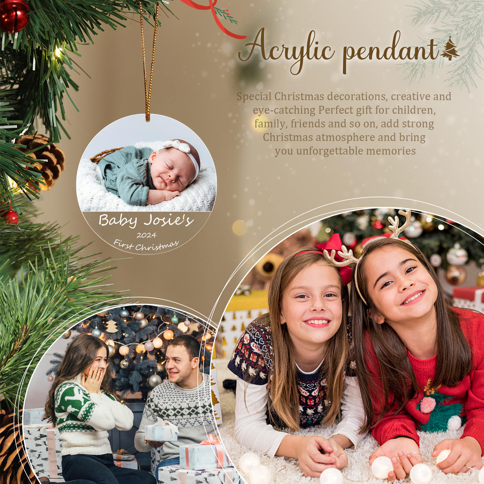 Acryl Weihnachtsornament-Personalisiertes Foto & 2 Texte Baby Weihnachtsanhänger – Babys erste Weihnachten 