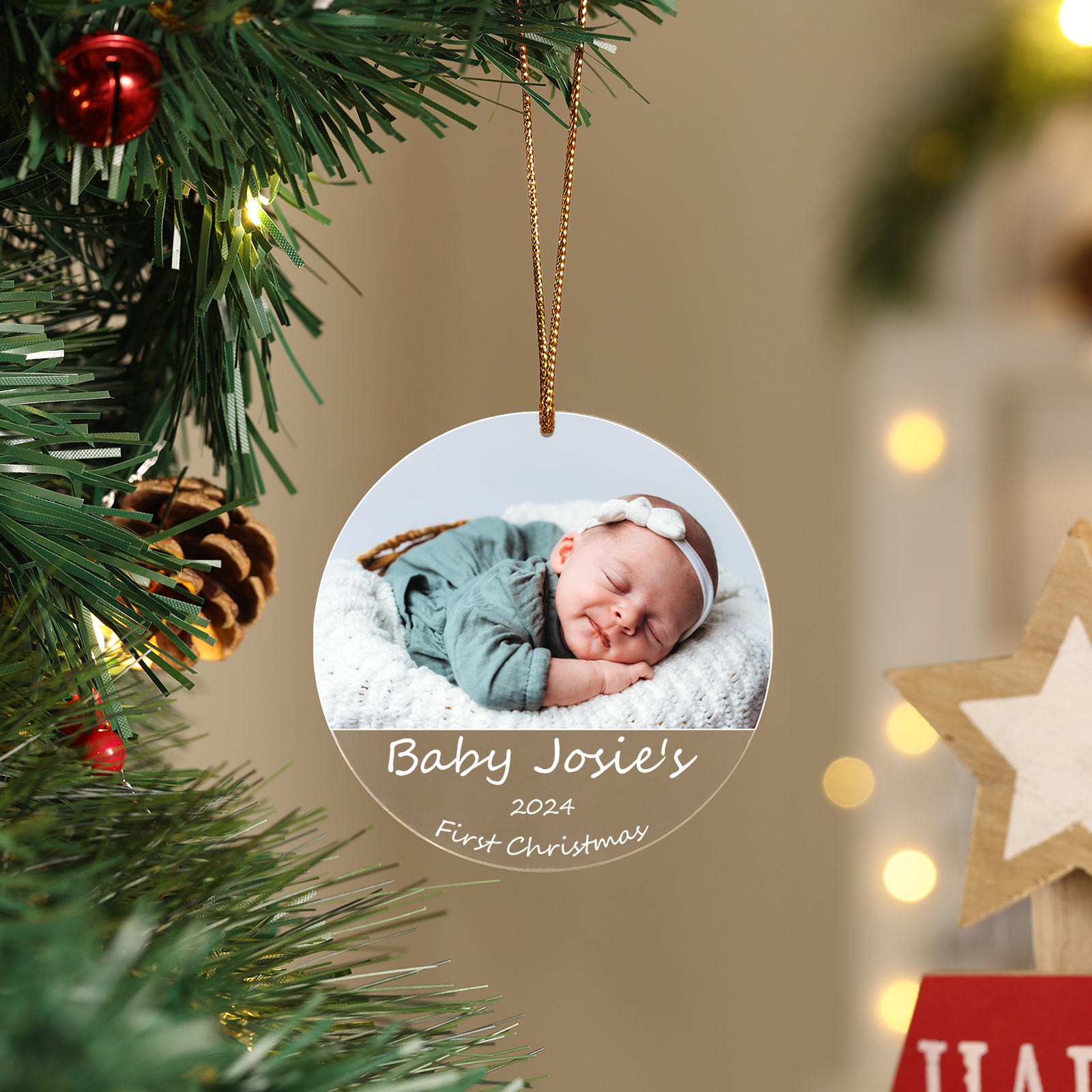 Acryl Weihnachtsornament-Personalisiertes Foto & 2 Texte Baby Weihnachtsanhänger – Babys erste Weihnachten 