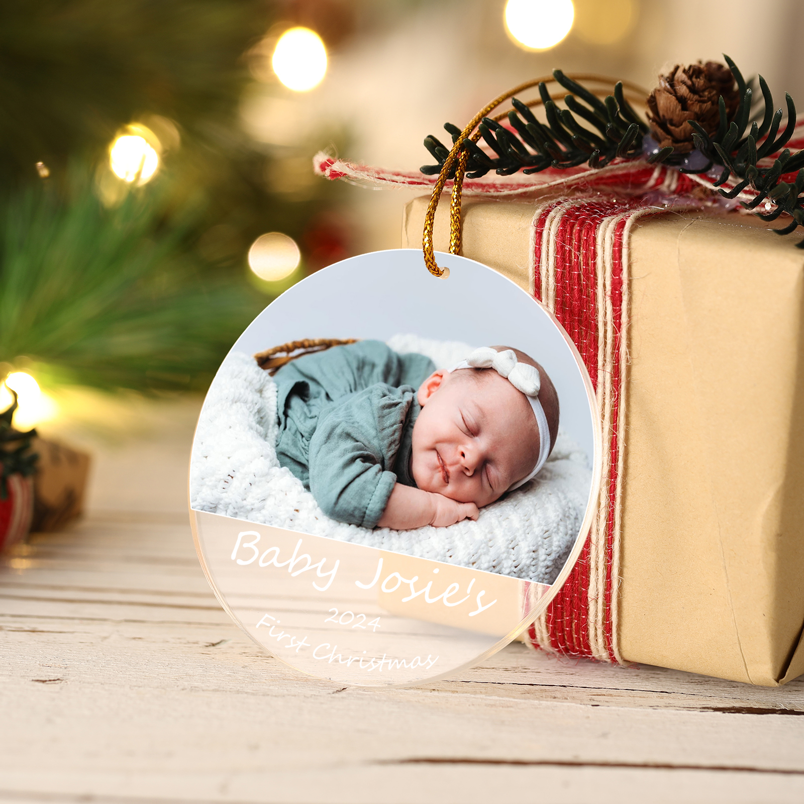 Acryl Weihnachtsornament-Personalisiertes Foto & 2 Texte Baby Weihnachtsanhänger – Babys erste Weihnachten 
