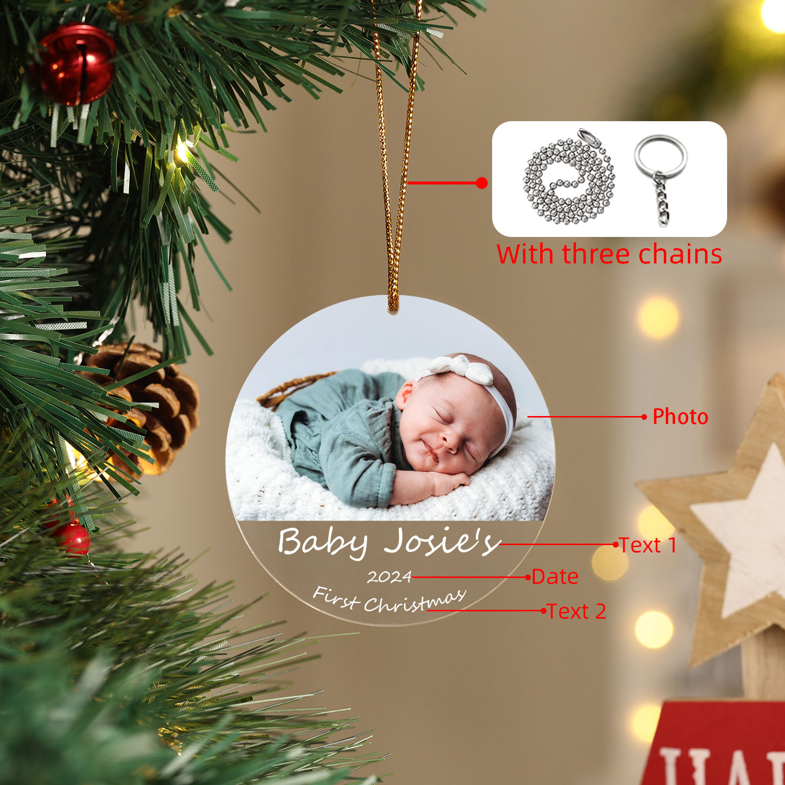 Acryl Weihnachtsornament-Personalisiertes Foto & 2 Texte Baby Weihnachtsanhänger – Babys erste Weihnachten 