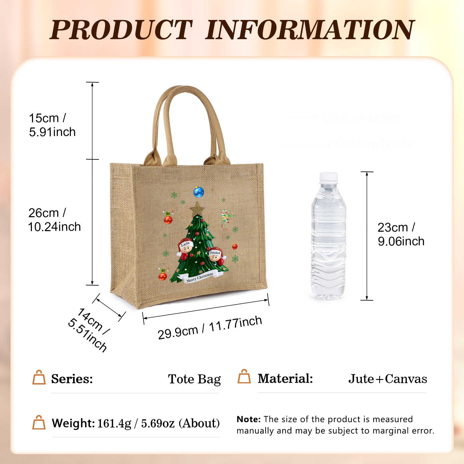 Personalisierbare 2-6 Namen & Text Canvas Tragetasche – Leichte & Stilvolle Einkaufstasche für Weihnachten