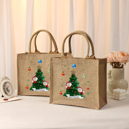 Personalisierbare 2-6 Namen & Text Canvas Tragetasche – Leichte & Stilvolle Einkaufstasche für Weihnachten