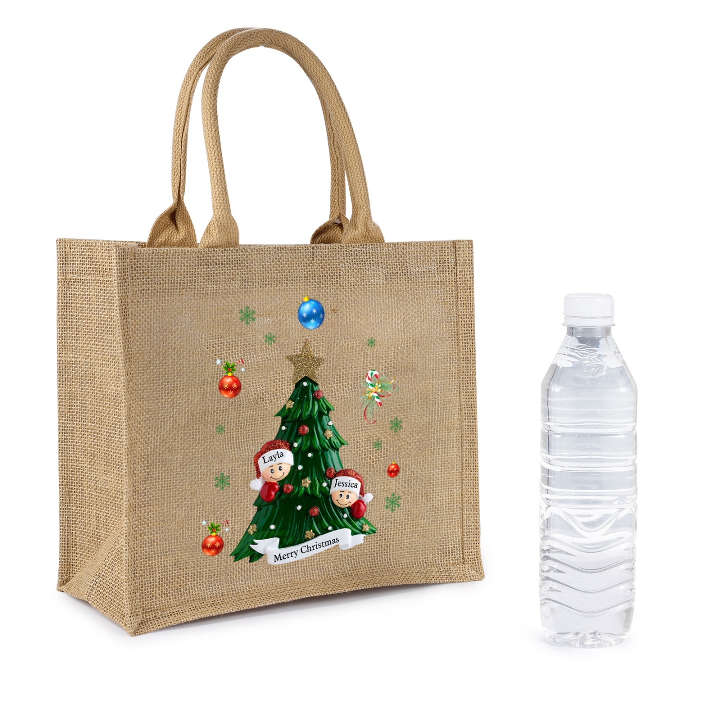 Personalisierbare 2-6 Namen & Text Canvas Tragetasche – Leichte & Stilvolle Einkaufstasche für Weihnachten