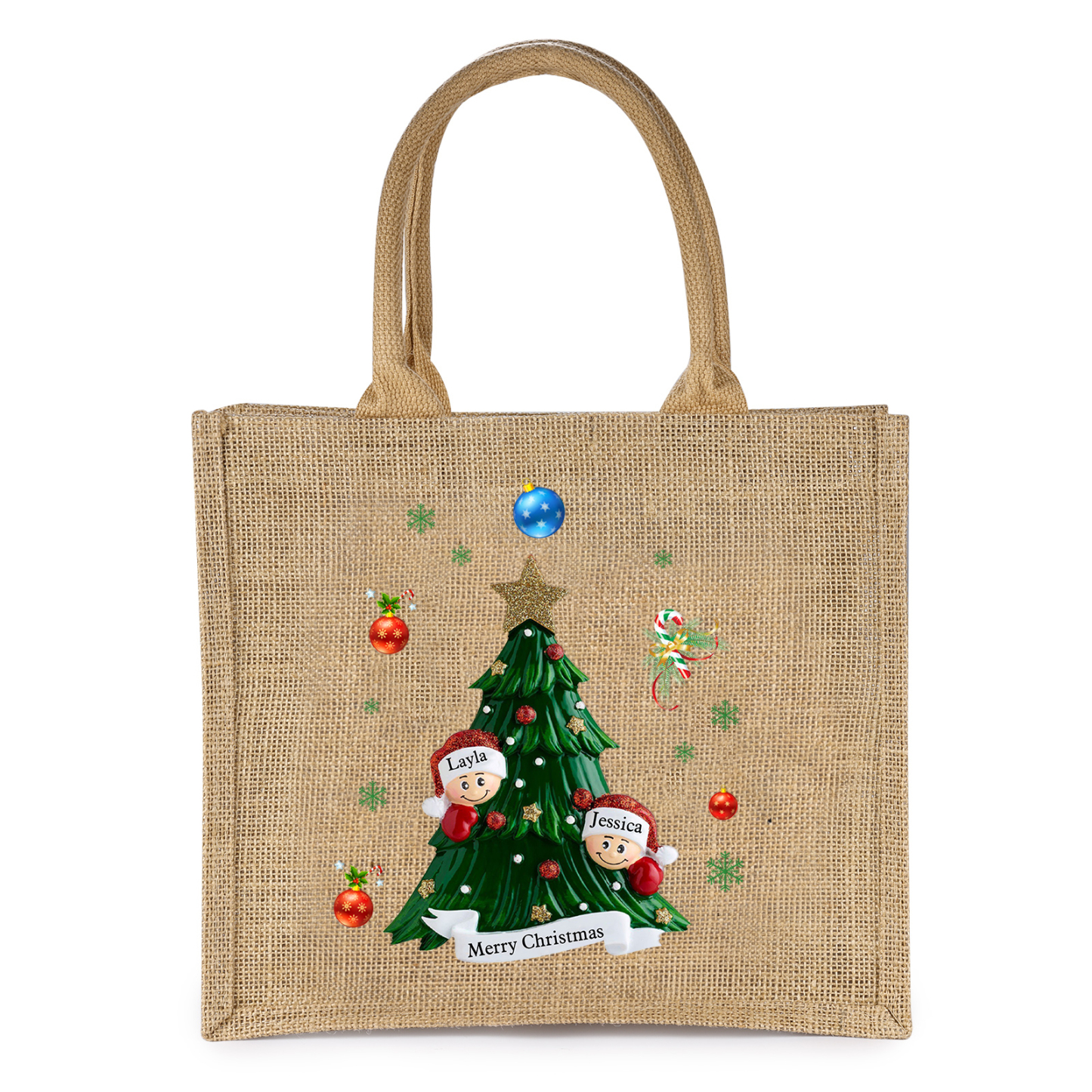 Personalisierbare 2-6 Namen & Text Canvas Tragetasche – Leichte & Stilvolle Einkaufstasche für Weihnachten