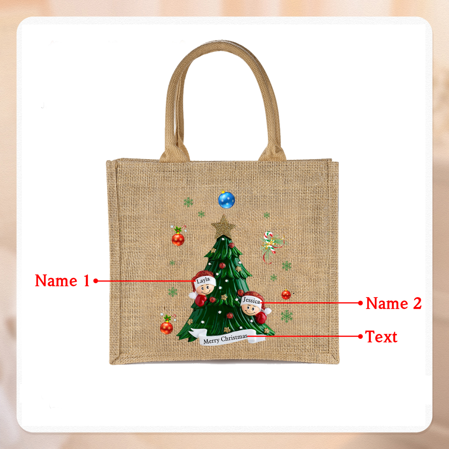 Personalisierbare 2-6 Namen & Text Canvas Tragetasche – Leichte & Stilvolle Einkaufstasche für Weihnachten