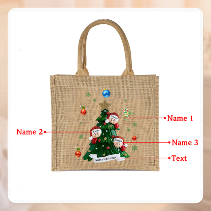Personalisierbare 2-6 Namen & Text Canvas Tragetasche – Leichte & Stilvolle Einkaufstasche für Weihnachten