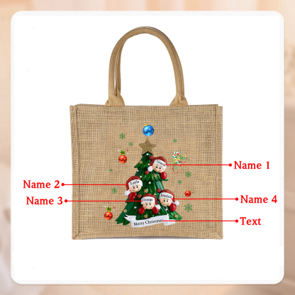Personalisierbare 2-6 Namen & Text Canvas Tragetasche – Leichte & Stilvolle Einkaufstasche für Weihnachten