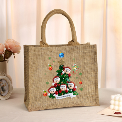 Personalisierbare 2-6 Namen & Text Canvas Tragetasche – Leichte & Stilvolle Einkaufstasche für Weihnachten