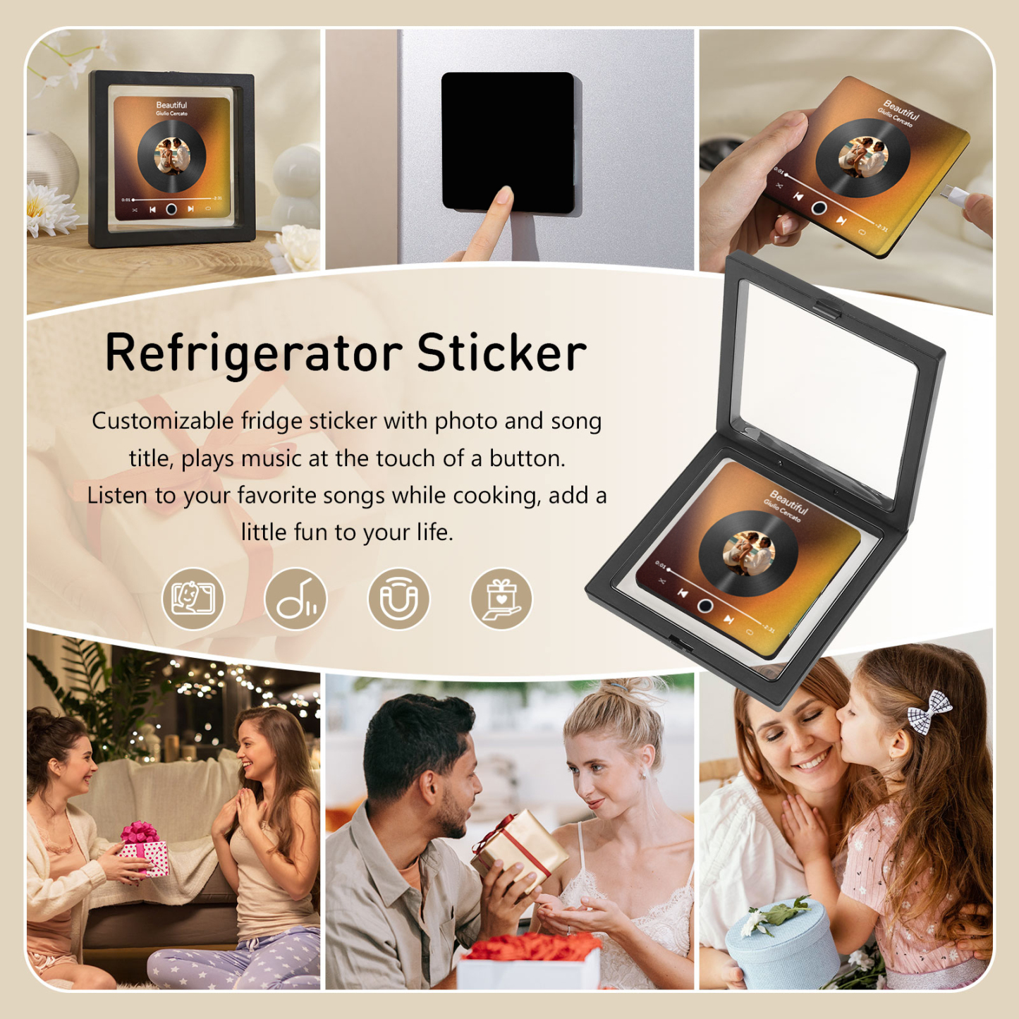 Personalisiertes Foto & Lied Acryl-Kühlschrankmagnet mit Player-Display-Motiv – Individuelles Geschenk für Paar