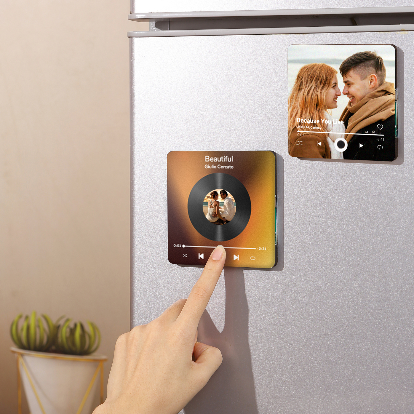Personalisiertes Foto & Lied Acryl-Kühlschrankmagnet mit Player-Display-Motiv – Individuelles Geschenk für Paar