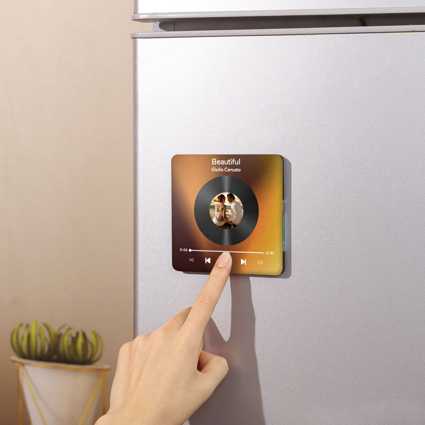 Personalisiertes Foto & Lied Acryl-Kühlschrankmagnet mit Player-Display-Motiv – Individuelles Geschenk für Paar